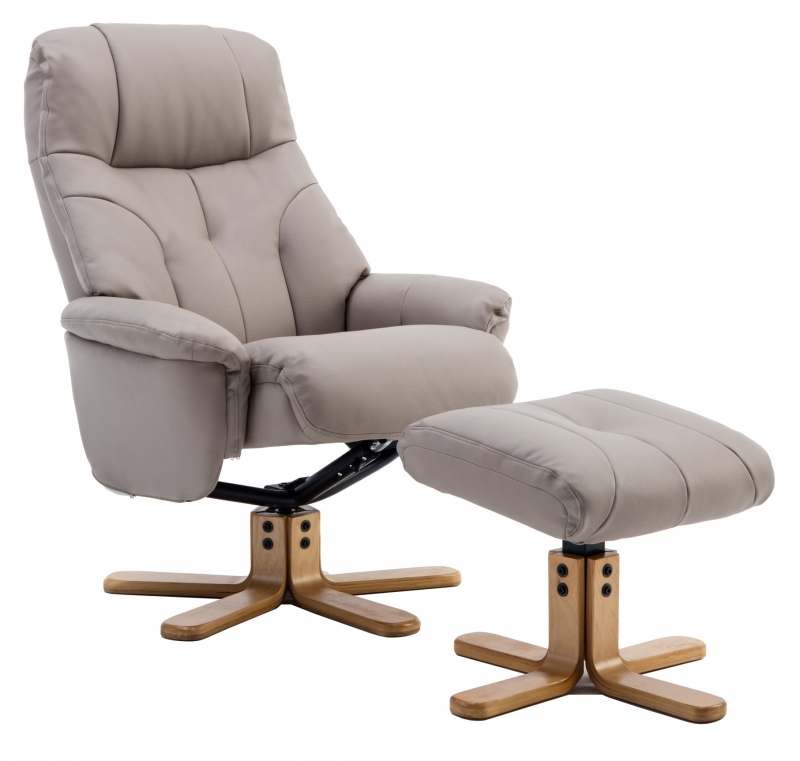Beaufort Swivel Recliner Chair and Stool Set - Pebble Plush Faux Hide