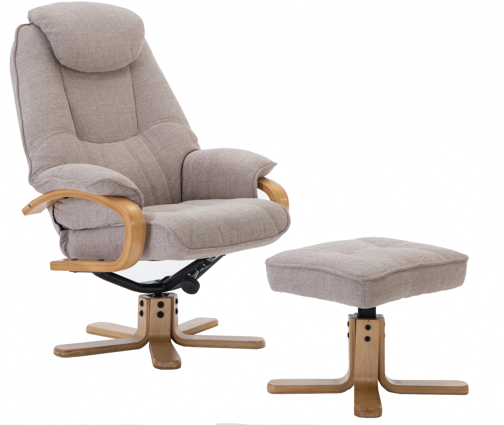 Harlow Swivel Recliner Chair and Stool Set Wheat Fabric Fairway
