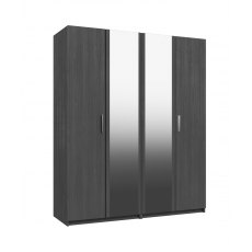 Oberon 4 Door Wardrobe with 2 Mirrors - 2 Rails - 2  Shelves