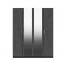 Oberon 4 Door Wardrobe with 2 Mirrors - 2 Rails - 2  Shelves