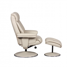 Tempest Swivel Recliner Chair and Stool Set - Bone Plush Faux Hide