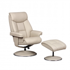 Tempest Swivel Recliner Chair and Stool Set - Bone Plush Faux Hide