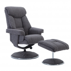 Leon Swivel Recliner Chair and Stool Set - Lisbon Grey Fabric