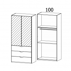 Lias 5S96 Hinged 2 Mirror Door - 3 Drawer Combi Robe