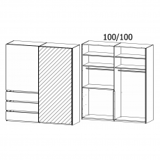 Lias 5YK2 Gliding 2 Door (1 Mirror) 3 Drawer Combi Robe