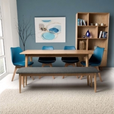 Jorvik Dining Large Dining Bench - 160cm - Grey Fabric Seat Pad