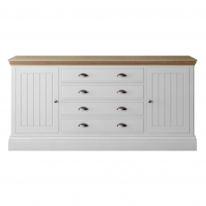 Newhaven Large Sideboard - 2 Door - 4 Large Centre Drawers - Oak Top