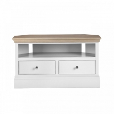 Newhaven Corner TV Unit - 2 Drawers - Oak Top