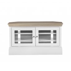 Newhaven Corner TV Unit - 2 Glazed Doors - Oak Top