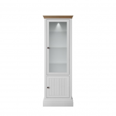 Newhaven Extra Tall Narrow 2 Door Display Cabinet - Glazed Door - Oak Top (With Lights)