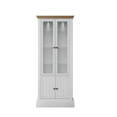 Newhaven Extra Tall Wide 4 Door Display Cabinet - 2 Glazed Doors - Oak Top (With Lights)