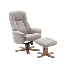 Maui Swivel Recliner Chair and Stool Set - Lille Sand Fabric