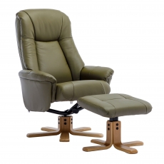 Maui Swivel Recliner Chair and Stool Set-Leather