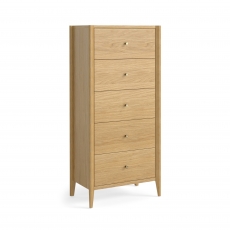 Portree Bedroom 5 Drawer Tallboy - Natural Oak