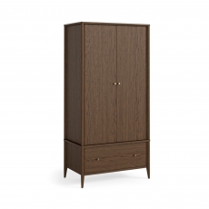 Portree Bedroom Gents 2 Door Wardrobe - 1 Drawer - Brown Oak