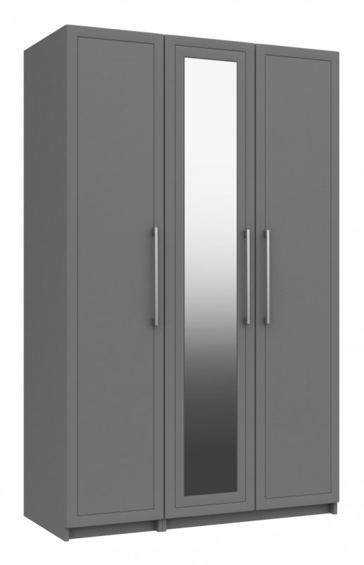 Leia 3 Door Wardrobe with Mirror - 1 Rail - 1 Large Shelf - 3 Small Shelves
