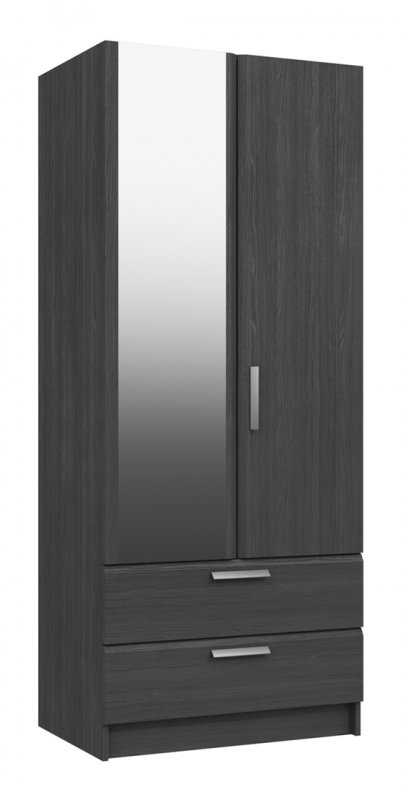 Oberon 2 Door - 2 Drawer Combi Wardrobe with Mirror - 1 Rail - 1 Shelf