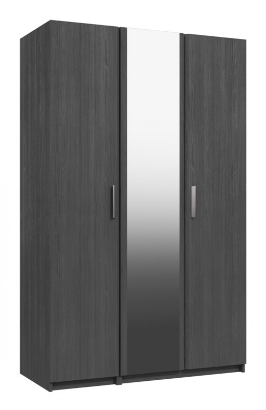 Oberon 3 Door Wardrobe with Mirror - 1 Rail - 1 Large Shelf - 3 Small Shelves