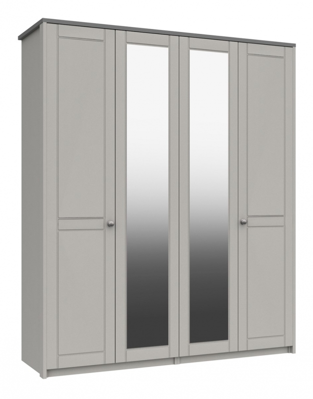 Shadow 4 Door Wardrobe with 2 Mirrors - 2 Rails - 2  Shelves