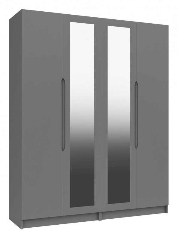 Skylar Tall 4 Door Wardrobe with 2 Mirrors - 4 Rails - 4 Shelves