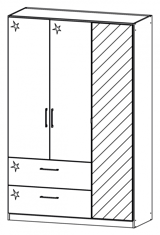 Morella OKL7 Hinged 3 Door (1 Mirror) - 2 Drawer Combi Robe