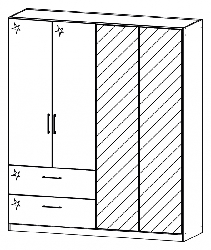 Morella OKL8 Hinged 4 Door (2 Mirror) - 2 Drawer Combi Robe