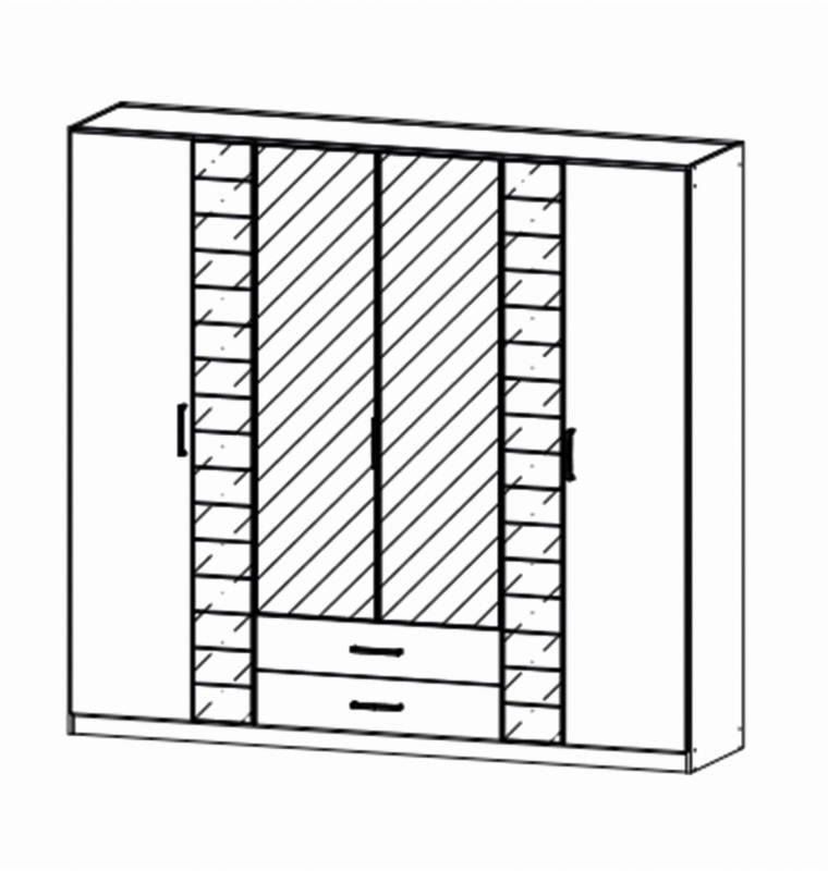 Terano 0T5T Hinged 6 Door 2 Drawer Combi Robe (Width 226cm)