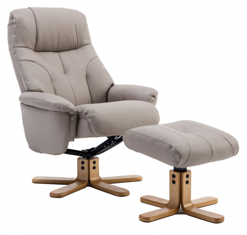 Fairway Furniture Beaufort Swivel Recliner Chair and Stool Set - Pebble Plush Faux Hide