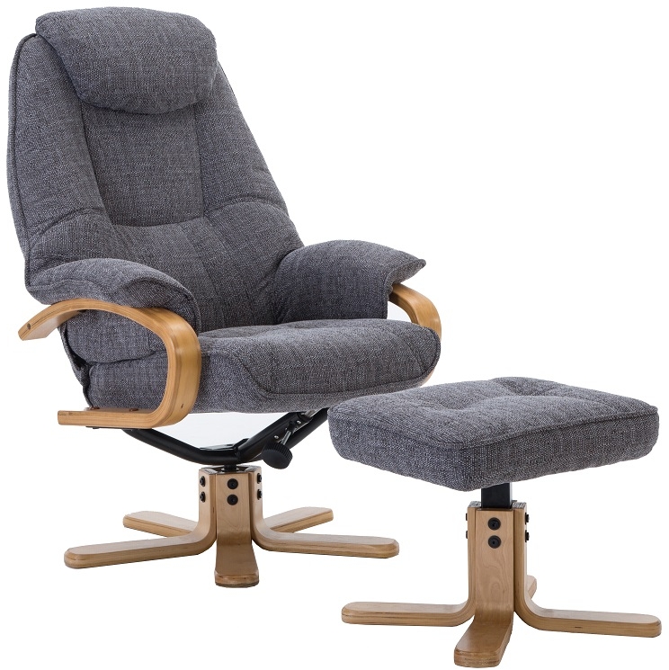 Harlow Swivel Recliner Chair and Stool Set - Grey Fabric