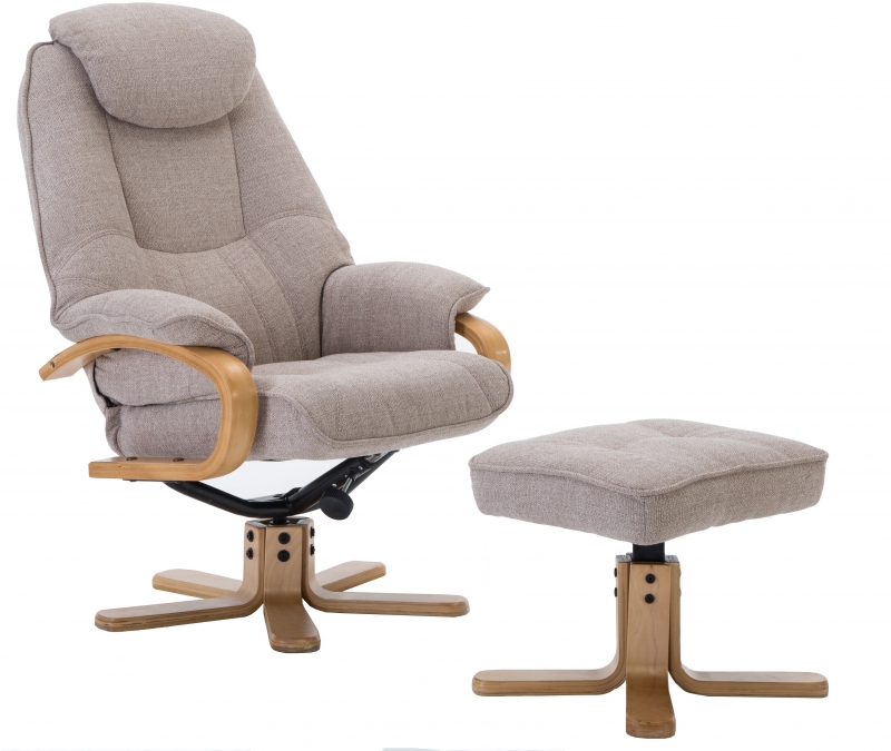 Harlow Swivel Recliner Chair and Stool Set - Wheat Fabric