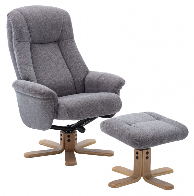 Maui Swivel Recliner Chair and Stool Set - Lille Charcoal Fabric
