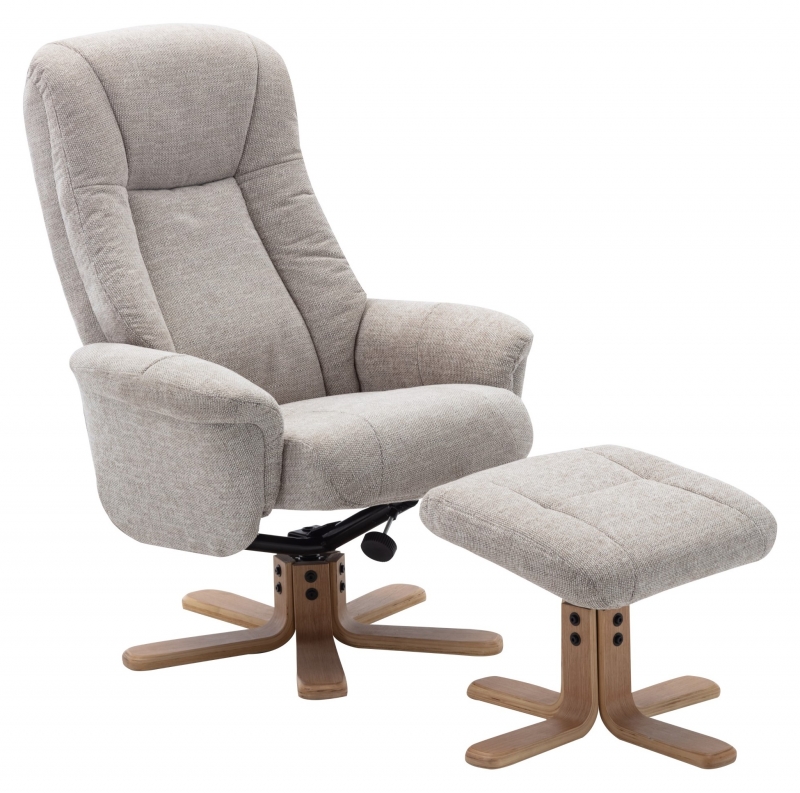 Maui Swivel Recliner Chair and Stool Set - Lille Sand Fabric