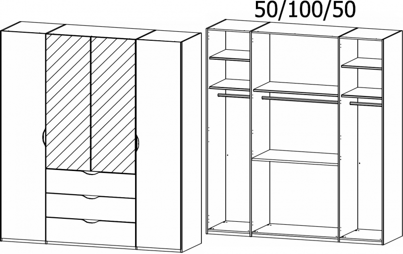 Lias 5931 Hinged 4 Door (2 Mirror) 3 Drawer Combi Robe