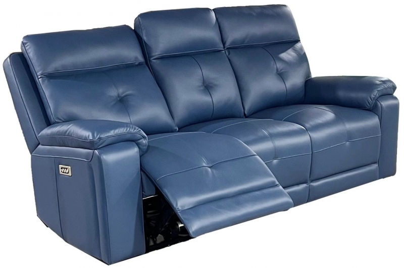Blue leather reclining sofa on sale and loveseat