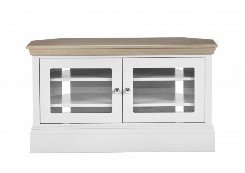Fairway Furniture Newhaven Corner TV Unit - 2 Glazed Doors - Oak Top