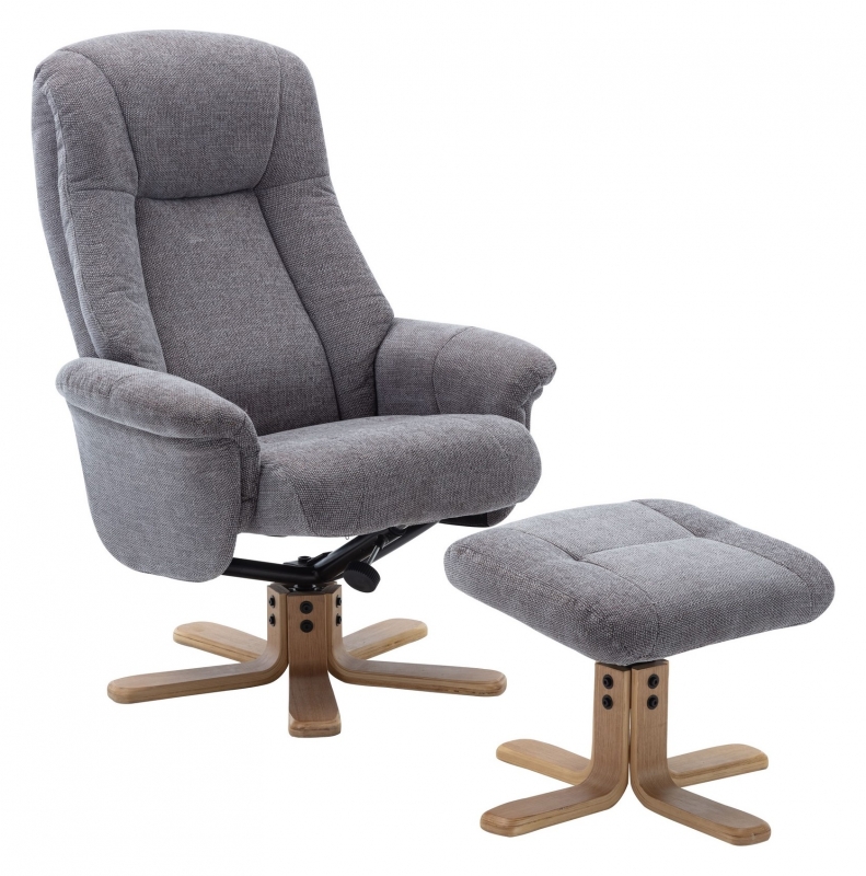 Maui Swivel Recliner Chair and Stool Set - Lille Charcoal Fabric