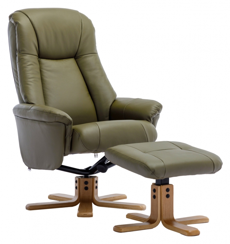 Maui Swivel Recliner Chair and Stool Set-Leather
