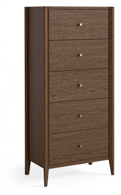 Fairway Furniture Portree Bedroom 5 Drawer Tallboy - Brown Oak